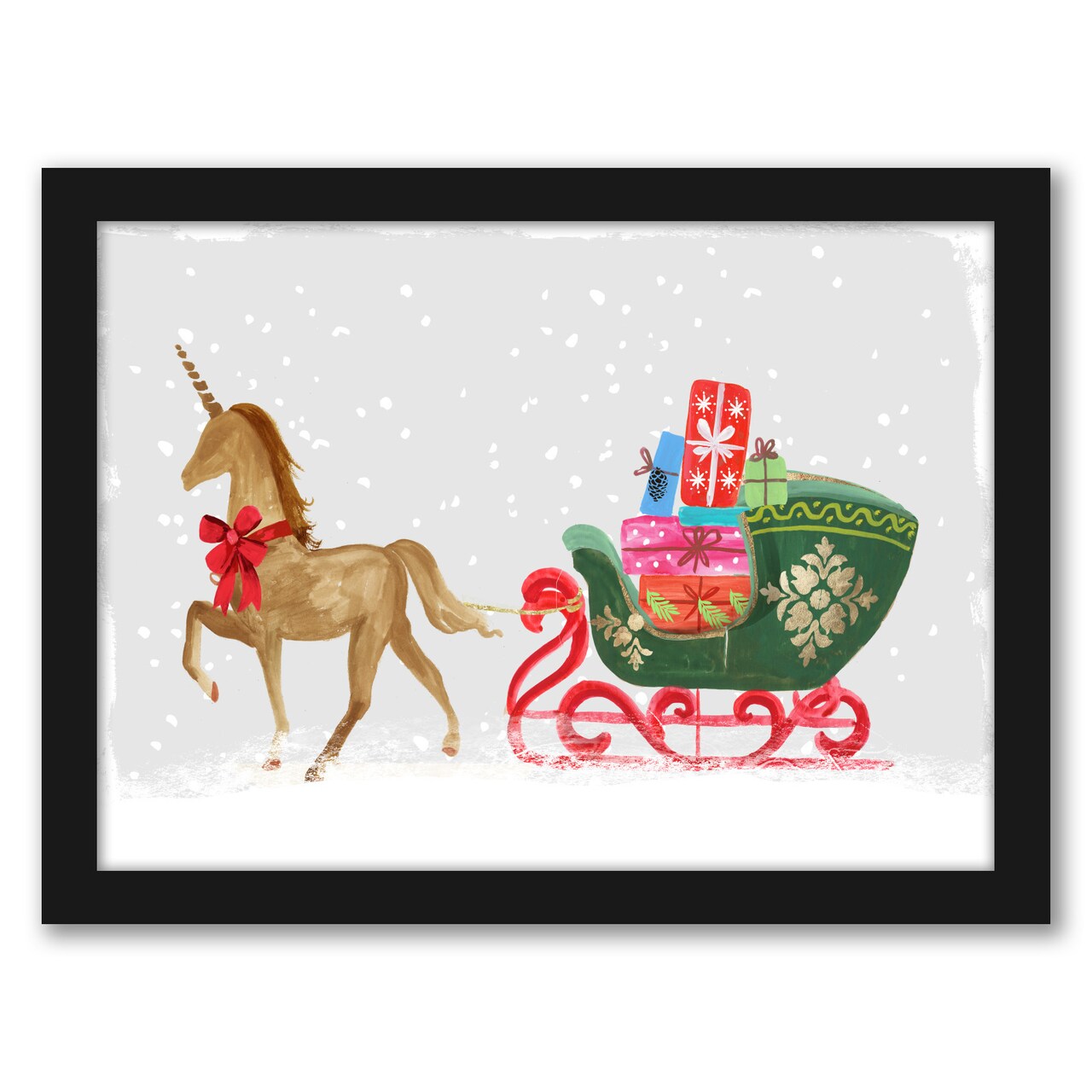 8&#x22; x 10&#x22; Proud Unicorn With Gifts by Pi Holiday Black Framed Print Wall Art - Americanflat - Americanflat